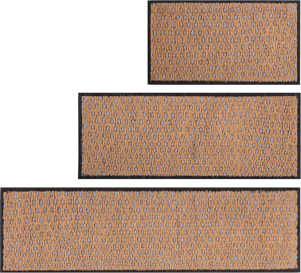 Anji Mountain Heavy Duty Waterproof Rubber Shoe Storage Mat Organizer/Boot Storage Multi Use for Entryway with Coir, Tan and Blue Insert, Fits 2 Pair (24.5" Wide)