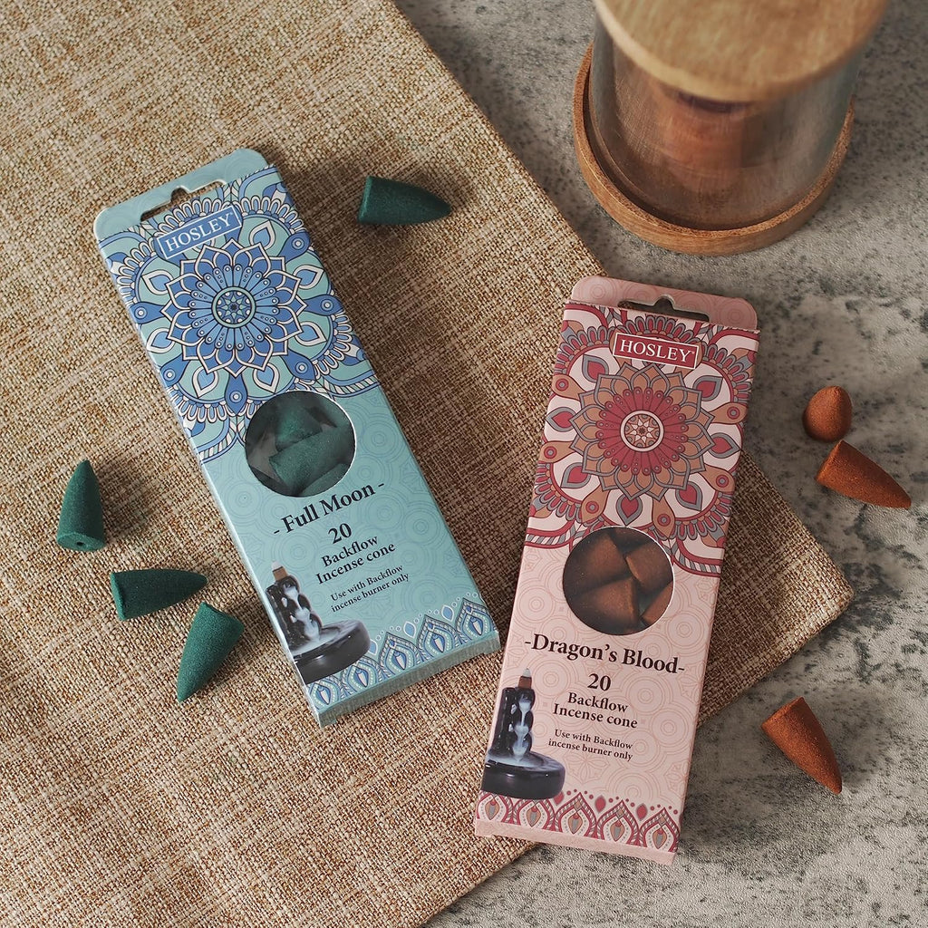 Hosley Full Moon Backflow Green Incense Cones, Long Lasting Aroma for Positivity & Pure Air, Wood Powder, Aromatherapy for Stress Relief, Air Purifier & Cleansing, Gift Set - Pack of 120 Cones
