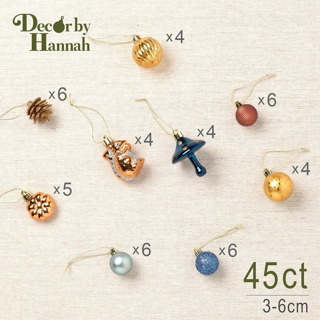DecorbyHannah 45ct Mini Christmas Ornaments Set Tree Decoration Blue Copper