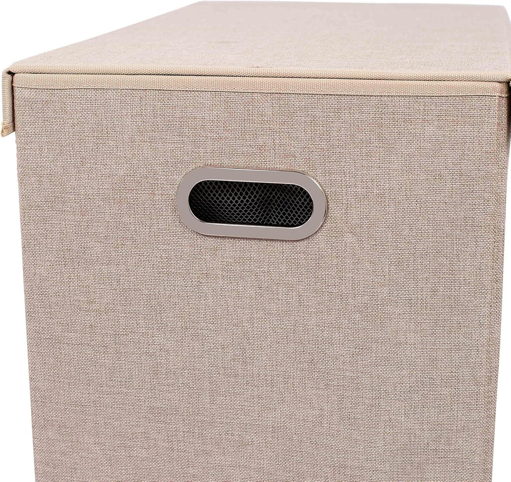 BIRDROCK HOME Tall Double Laundry Hamper with Lid, Cream, 25.75”