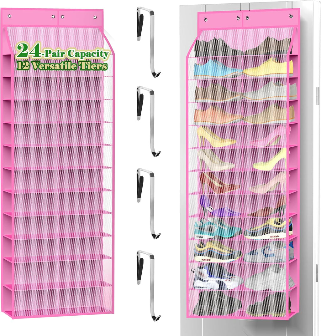 Kotkn 24-Pair Over Door Shoe Organizer for Family & Kids, Double Sided | Hanging Storage for Sneakers, Boots, Toys & Room OrganizationRose Quartz