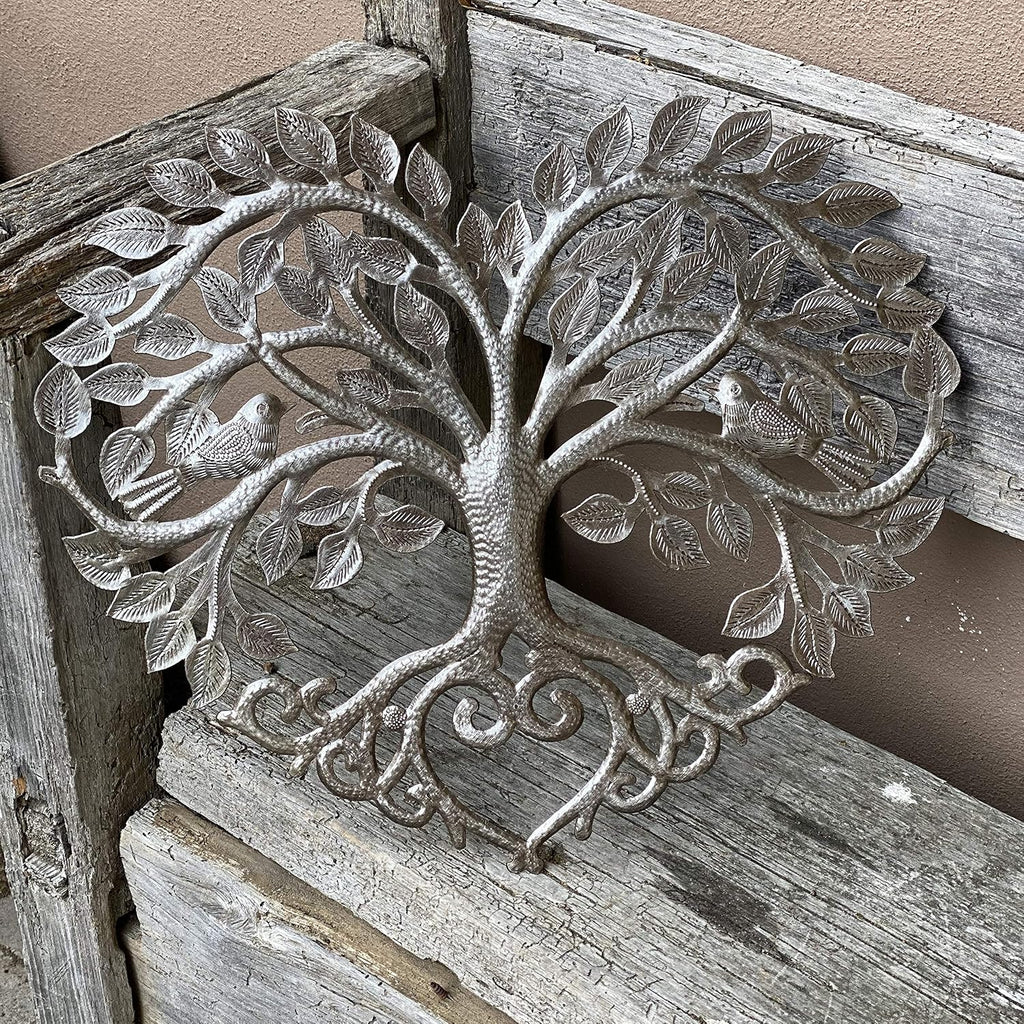 It's Cactus Metal Heart Shaped Tree of Life Decor, Wall Hanging Artwork, Handmade in Haiti, Celtic Family 17 X 16 Inches