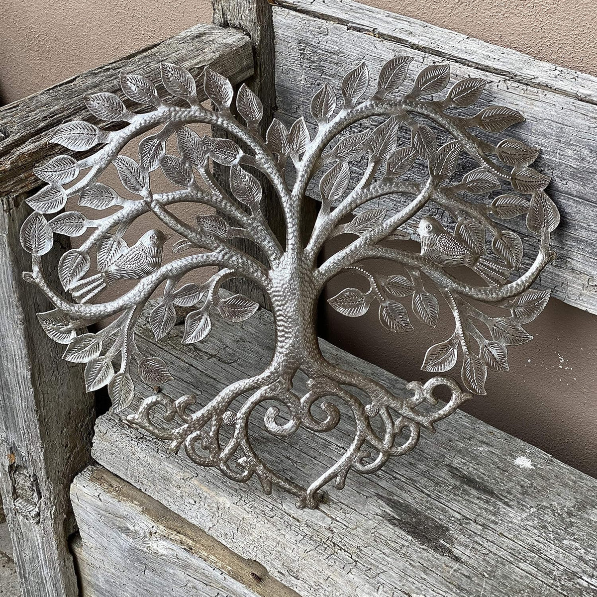 It's Cactus Metal Heart Shaped Tree of Life Decor, Wall Hanging Artwork, Handmade in Haiti, Celtic Family 17 X 16 Inches