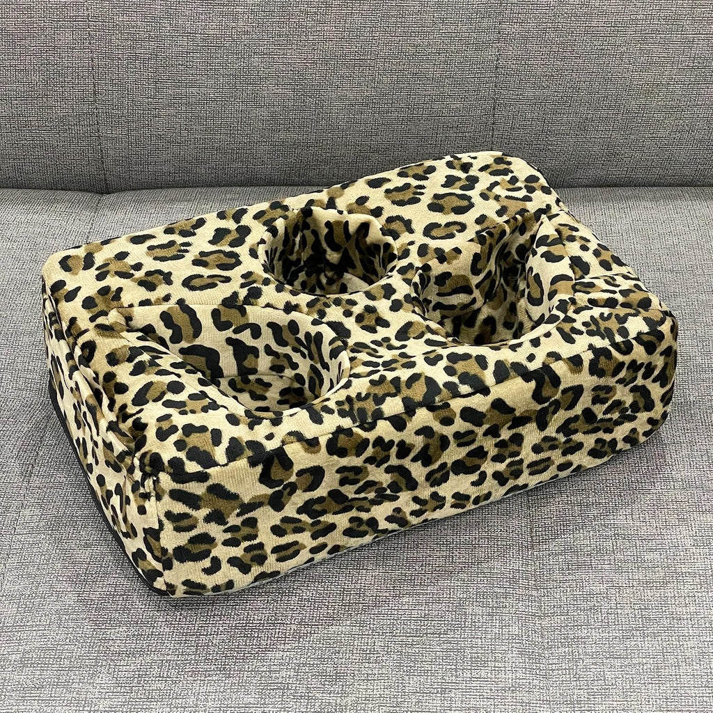 Couch Cup Holder Pillow, Couch Drinks Remotes Holder for Center of Couch, for Sofa, Bed, RV, Car (Leopard)